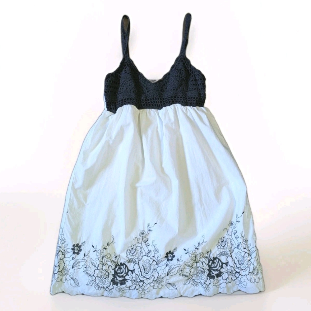 Vintage Y2K Babydoll Floral Dress Small Crochet Embroidered Sequin Sorority Boho